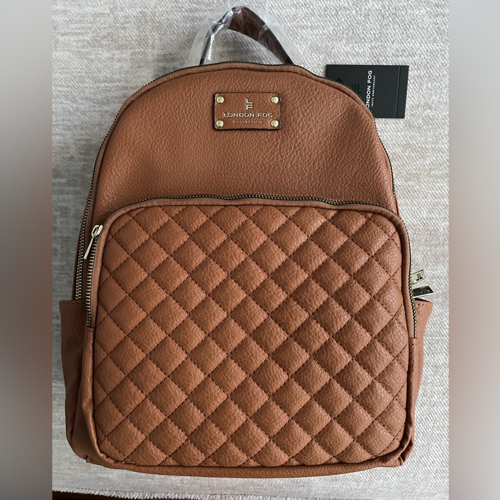 London Fog Tan Quilted Backpack